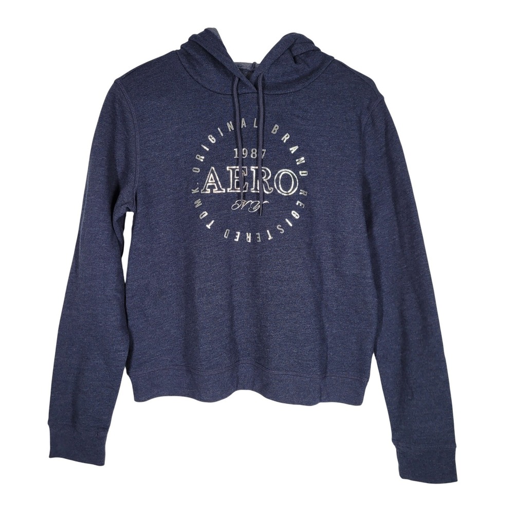 Aeropostale Hoodie Womens Medium Navy Blue‎ Metallic Graphic Pullover 3556